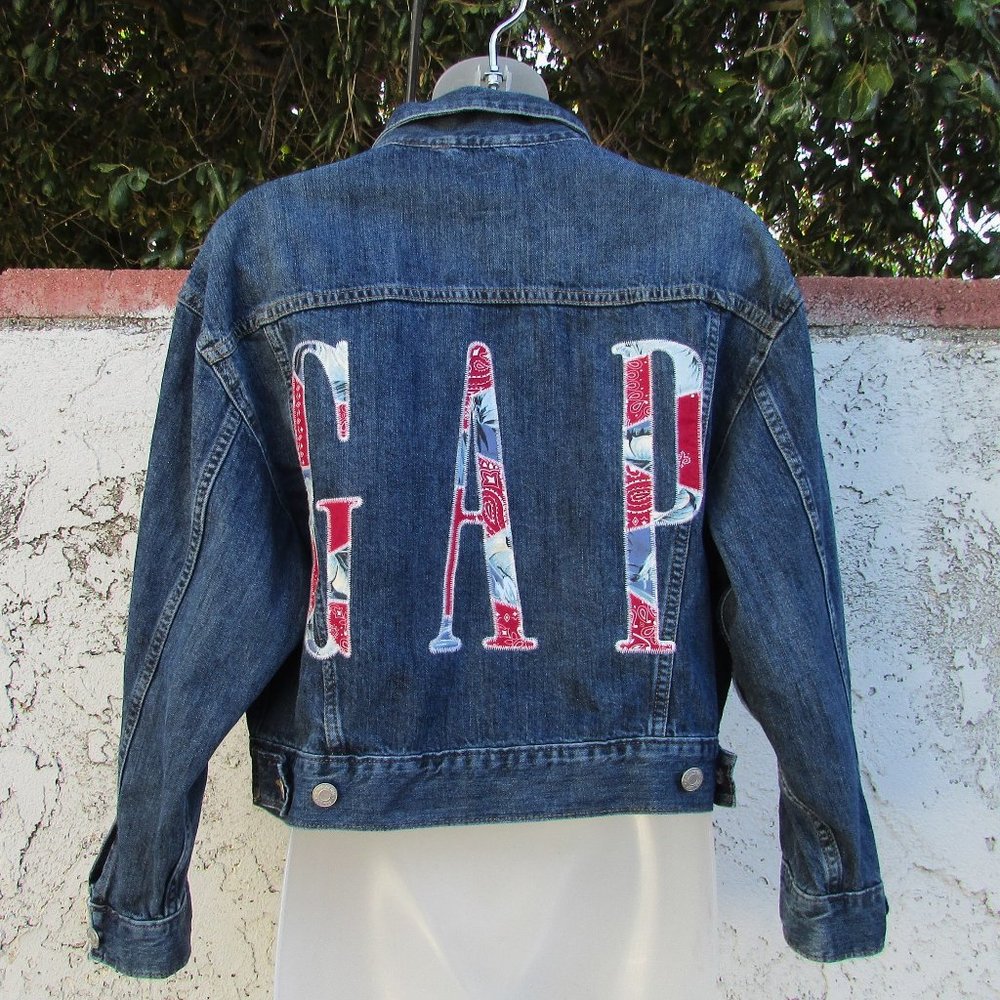 Gap Denim Patchwork Logo Jacket M - image 7